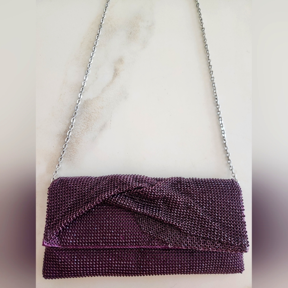 Purple Evening Bag...stones In Chain Mail With Silver Chain Strap. Unique!